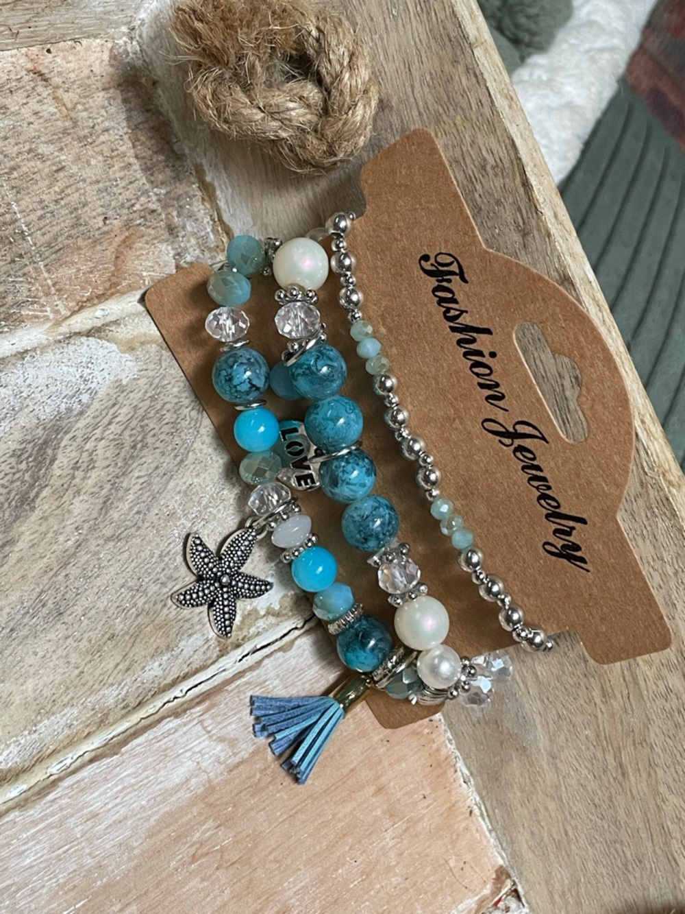 Fashion Jewelry Turquoise and Silver Multi-Strand Charm Bracelet Set - Picture 4 of 5